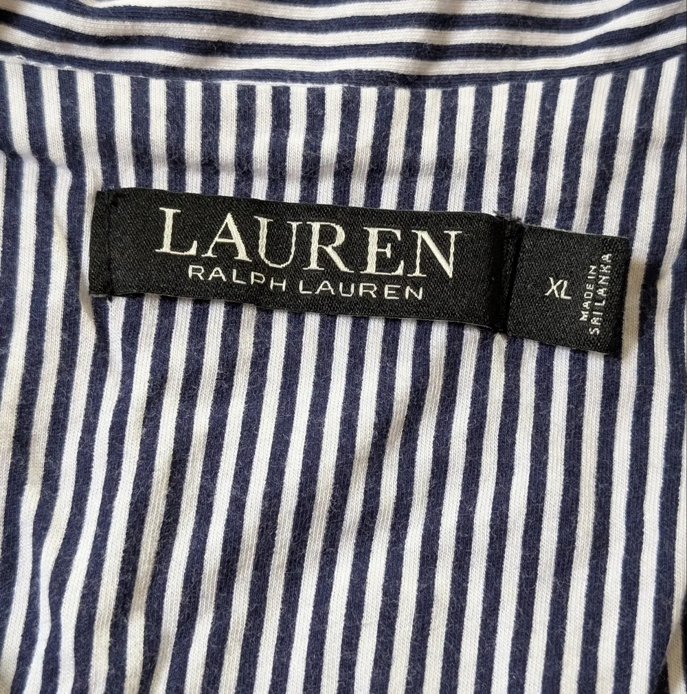 Lauren Ralph Lauren Striped Button-Up Pajama Set - Navy & White XL - Picture 2 of 9